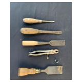 Vintage Wood chisels, and screwdriver, hog rings