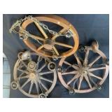 3 wagon wheels chandelier