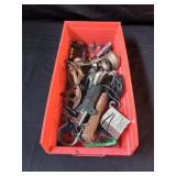 Red Tray Full Of Tools and Miscellaneous Items