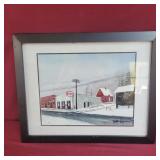 Porters Esso Station Winter scene by John Dr???