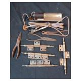 4 Vintage Door Hunges, Desk Lamp, Pliers