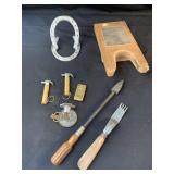 Boot-jack, cig lighters, old tools etc