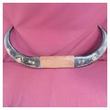 Mounted bull Horns etched with island theme