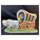 Pottery Ox pulling covered wagon light