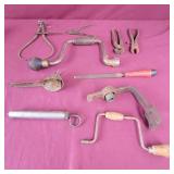 Box Lot of Tools, hand Crank socket, Calibers,