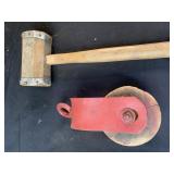 Pulley, wooden hammer