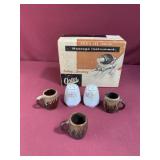 3-Old Miniature 1-1/2" Tall Brown Stoneware