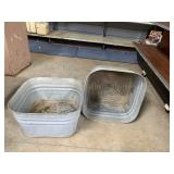 2 Galvanized Wash Tub Vintage Square Farmhouse