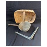 Basket, Angled Shelf Brace, Vintage Cooking Pot