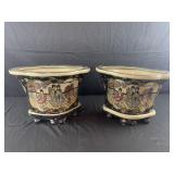 2 Royal Satsuma Porcelain planters on stands