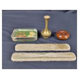 Velvet Pen Holder, Butterfly in Glass, Brass Vase