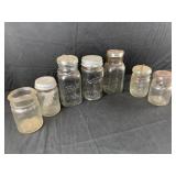 7 mason jars various brands Kerr, Ball, Atlas e