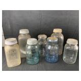 7 glass Mason jars 2 half gallons5