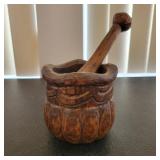 Carved Wood Mortar and Pestle