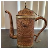 Copper Coffee Pot with gilded dragon design