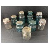 9-Mason jars various brands and zinc and glass
