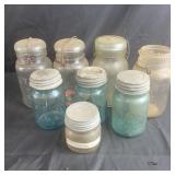 8 various glass jars - misc Brands, some with