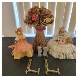 Box Lot - Doll Head, Corn Husk Doll, Brass