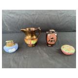 Box lot of antique trinkets, lighter and