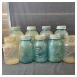 9 Glass Mason Jars - Various Sizes, colors, 2