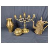 Brass Candelabra, Vase, Pitcher & Bowl