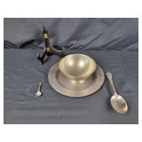 Pewter Serving Bowl & Spoons with Picture Stand