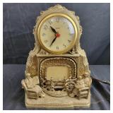 United Brass Clock with Colonial Family Scene