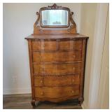 Antique Oak Chest of Drawers with Mirror on