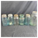 6 Mason Jars - 5 quarts, 1 - .5gal, various s