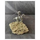 Pewter cowboy and horse on fools gold 43.5Wx4H