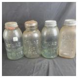 4 Quart sz Jars, 3 with Zinc Lids, 1 glass lid, 3