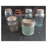 6 Various Mason Jars - Improved Butter Jar,