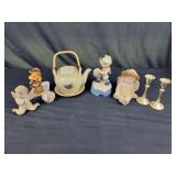 Tea Pitcher, Candle Holders & Figurines