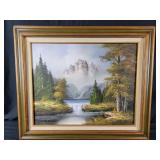 Mountain and Waterfall Oil Painting 21.5"t  26"w