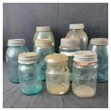 9 Mason Jars - Various Sizes and Brands