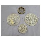 3 Glass Flower Frogs and 1 Metal Frog