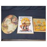 Two Prints & 1926 Bamboo Picture & Cheese Press