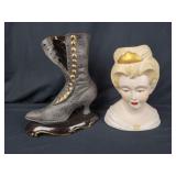 Vintage Ceramic Boot & Figure