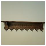 Carved Wood Shelf with Hooks for Coats/Hats/mugs