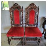 Antique Pair of Carved Wood Chair - Velvet