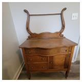 Antique Oak Wash Stand with Towel Rack and brass