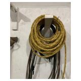 Rope, heavy duty jumper cables, plumbing snake