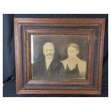 Vintage Man & Woman in Wood Frame 30.5"w 26"t