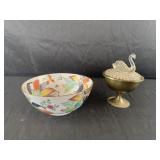 1970s Asian Chinoiserie Bowl With Blue Flowers