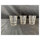 3 shot glasses Vintage Etched Fostoria Glass