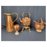 Copper Tea Kettle, Pitcher & Cups