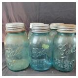 6 Blue Ball Jars with Zinc lids