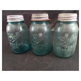 3 Blue Perfect Mason Jars - Offset Misprint