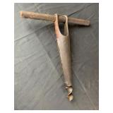 Antique Wood T Handle Drill Auger Bit & Barn Beam