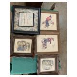 5 framed pictures various sizes 9x9 and more